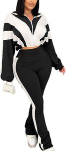 Ensemble de survêtement pour femme, streetwear, 2 pièces, veste coupe-vent courte, pantalon à taille haute et jambes larges - Product Image 3
