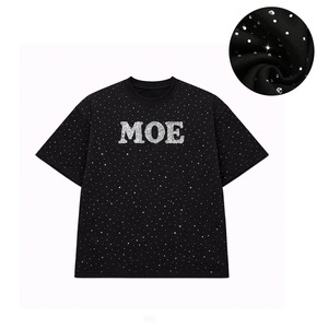 Camiseta de manga larga de doble capa con bordado moderno y pedrería para hombre, camiseta negra extragrande de algodón, estilo hip hop, conjunto de dos piezas. - Product Image 2