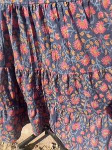 Boho Maxi <b>Skirt</b> for Women Block Print Cotton Dress Handmade Gypsy Tiered Design <b>Elastic</b> Waistline Embroidered Breathable - Product Image 4