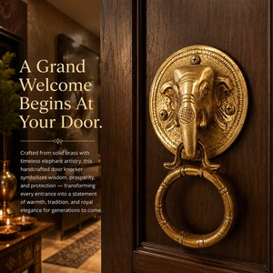 SHUBHAM Antique Brass Gold-Plated Handmade <b>Elephant</b> Door Knocker Ring Pull Traditional Animal Design <b>Decorative</b> Handle Outdoor - Product Image 4