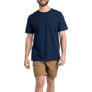 Camiseta de Manga Corta Azul Marino para Hombre, 100% Algodón, Corte Regular, Cuello Redondo, Informal, Tejido de Punto, Color Sólido, Transpirable - Product Image 1