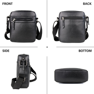 Bolso bandolera de cuero negro pequeño con cierre de cremallera, bolso de hombro tipo bandolera para hombres y mujeres, uso diario, para todas las estaciones, ligero - Product Image 3