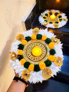 Base décorative pour Rangoli, style Gota Patti Gajra Pom Pom Floral Diya Mat, pour Diwali, Pooja et la décoration intérieure - Product Image 1
