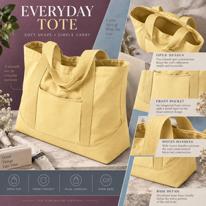 Sac fourre-tout en toile de coton pour tous les jours avec poche avant et poignées |   Sac de courses réutilisable naturel pour un usage quotidien et les courses décontractées - Product Image 5