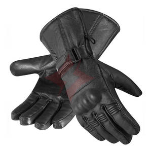 Gants de moto pour hommes et femmes, en cuir noir, compatibles écran tactile, avec protection rigide des articulations, coupe-vent et isolés thermiquement - Product Image 1