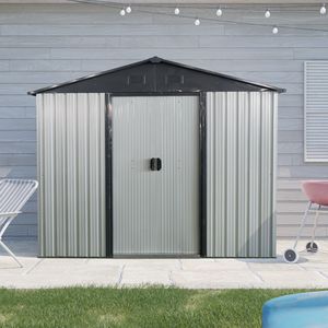 Casetta da Giardino in Metallo Bianca e Nera 2,4 x 1,2 m con Porta Scorrevole e Base per Deposito in Cortile, Patio e Giardino - Product Image 2