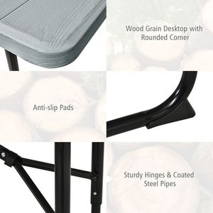 Folding Aluminum <b>Picnic</b> <b>Table</b> Bench Set Portable Heavy Duty Square <b>Table</b> for Indoor and Outdoor Use <b>Wood</b>-Like Texture - Product Image 6