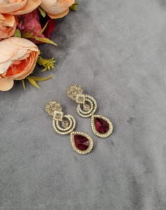 Pendientes elegantes con piedras preciosas en forma de lágrima, pendientes de diseño para mujer, joyería étnica para fiestas y celebraciones. - Product Image 6