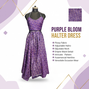 Robe longue de luxe en soie améthyste violette - Robe de soirée artisanale à imprimé doré pour invitée de mariage - Product Image 6