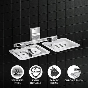 GLOSSY TOUCH ART - Porta Jabón de Acero Inoxidable Cromado Contemporáneo para Montar en la Pared, Bandeja Cuadrada para Baño con Orificios de Drenaje - Product Image 6