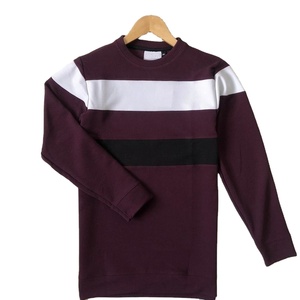 T-shirts pour hommes de qualité supérieure à haute tendance T-shirts à manches longues en mélange de coton et de polyester extensible à col rond côtelé motif solide - Product Image 2