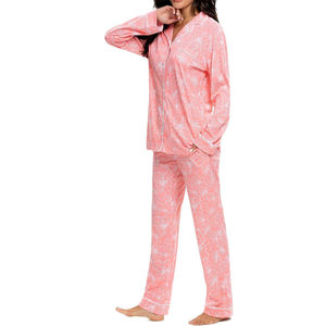 Pyjama moderne en coton pour femme, ensemble 2 pièces en jersey doux, respirant, séchage rapide, fermeture à cordon, tenue de nuit printemps-été - Product Image 5