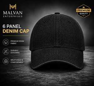 Gorra de Béisbol de Mezclilla de 6 Paneles MALVAN ENTERPRISES, Unisex, Ajustable, Estilo Casual, Color Negro Sólido, Lavada, 100% Algodón - Product Image 1
