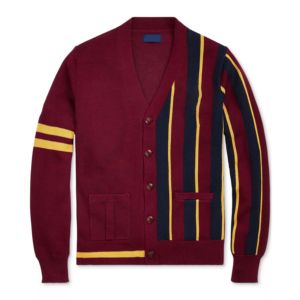 Custom Vintage Style Men's Maroon Striped Knit <b>Cardigan</b> <b>Sweater</b> V-Neck Button Down Long Sleeve College Varsity Casual Outerwear - Product Image 3