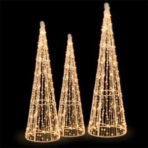 Set di 3 Alberi di Natale Bianchi Pre-Illuminati con 90 LED Bianchi Caldi, Impermeabili, Misure 32"/28"/24.5" con Ghirlande di Perline e Stelle - Product Image 1
