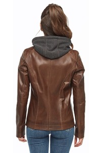 Veste de moto en cuir de vache véritable tricotée pour femme Afernon Industry, à capuche, manches longues, fermeture éclair, imperméable, automne, couleur unie - Product Image 4