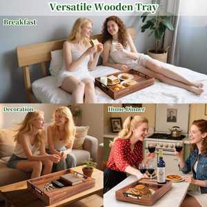 Bandeja de Madera para Servir al por Mayor con Soporte para Botellas de Vino, Bandeja de Madera Maciza con Estante para Copas para el Hogar, Cocina, Bares, Hoteles y Restaurantes - Product Image 4