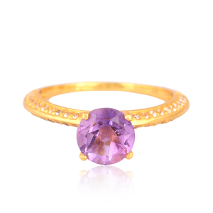 Best Selling Engagement Wedding 925 Sterling <b>Silver</b> White Topaz and Amethyst Gemstone <b>Crown</b> Ring with Gold Plating for Women - Product Image 3