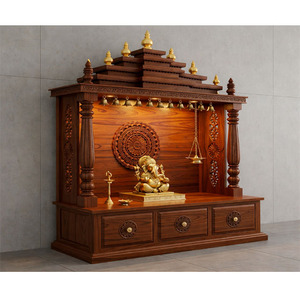 Iskcon Temple Altar for Gujarati Community Buy Custom-Made Puja Cabinet For Home Traditional Teak Wood <b>Mandir</b> With Shikhar Domes - Product Image 2