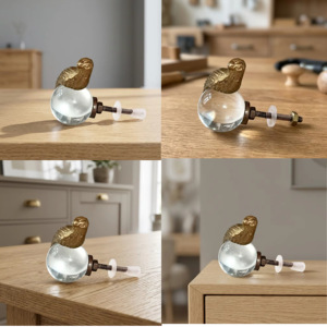 Ba Brass Bird Perched Crystal Glass Cabinet Knob Traditional Furniture Handle Home Office Decor - Product Image 2