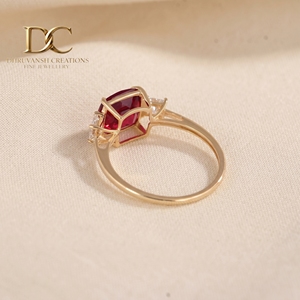 Anillo de Oro Amarillo Sólido de 14 Quilates con Diamante Cultivado en Laboratorio y Rubí Color Sangre de Pichón, Joyería Fina para Mujer - Product Image 5