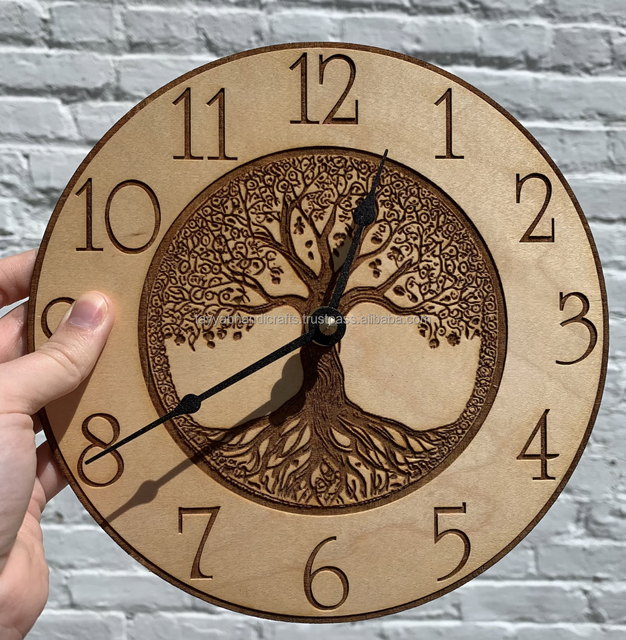 Wooden Clock with Silent Movement Customized Clock Face and Color Quartz Wall Clock