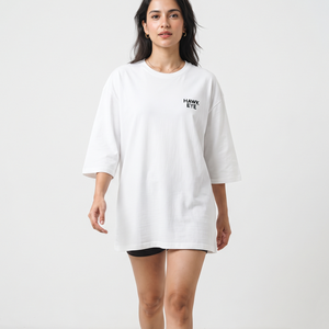 Women's Relaxed Fit Crew Neck T Shirt Oversized Cotton Longline Three Quarter Sleeve Custom Logo Casual Streetwear <b>Top</b> - Product Image 3