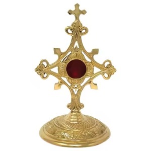 Espejo monstrario de latón pequeño, nuevo, con detalles, decorativo para mesa, para uso en bodas y iglesias católicas. - Product Image 1
