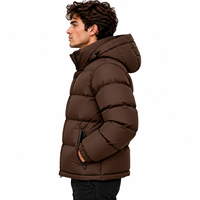 Veste matelassée d'hiver pour homme, marron, col montant, imperméable, coupe-vent, design à bulles, fermeture éclair intégrale, rembourrée