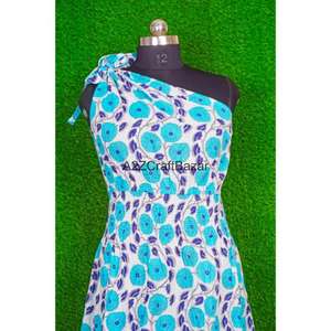 Robe moulante mi-longue sans manches à épaules dénudées 100 % coton imprimé floral sexy respirante écologique pour femme, idéale pour les fêtes d'été et de printemps - Product Image 2