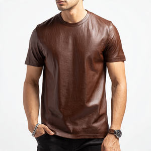 T-shirt pour homme de haute qualité à manches courtes, col rond, style motard en cuir et PU, écologique, anti-UV - Product Image 4