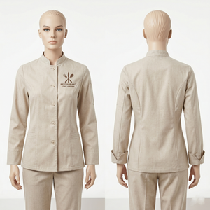 Uniforme de chef pour femme en polycoton premium 210 GSM, rose, avec passepoil contrastant, panneaux sur mesure, broderie personnalisée, logo imprimé - Product Image 6