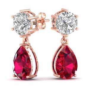 REYES Pendientes Colgantes Hechos a Mano de Plata de Ley 925 con Moissanita y Gema de Rubí de Corte Pera de 11.36 Quilates para Mujer - Product Image 1