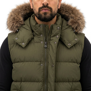 Men's Olive Green Hooded Puffer <b>Fur</b> <b>Trim</b> Zipper Closure Windproof Breathable Casual Winter Jacket Cotton Filled Streetwear - Product Image 2