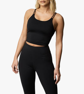 Conjunto de Yoga de Dos Piezas para Mujer, Color Negro Sólido, de Alta Calidad, OEM, Transpirable, con Logotipo Frontal, Ropa Deportiva - Product Image 2