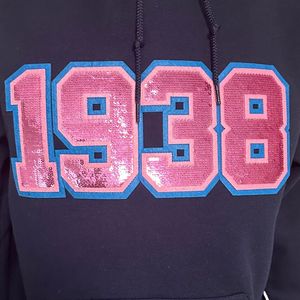 Sudadera con Lentejuelas 1938, Cuello Redondo, Color Azul Marino, Felpa Suave, Manga Larga, Informal, para Uso Diario - Product Image 3
