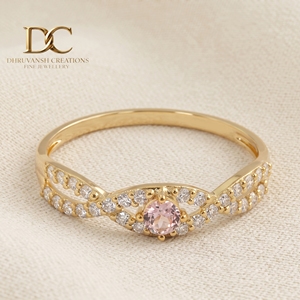 Anillo de oro amarillo macizo de 14 quilates de última tendencia con diamante cultivado en laboratorio y zafiro Padpardscha, joyería fina para mujer para boda - Product Image 2