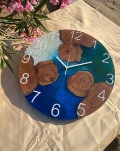 Horloge murale en bois naturel avec résine époxy bleue, pour la décoration de la maison ou du bureau, en provenance d'Inde - Product Image 5