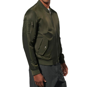 Blouson bomber vert olive pour homme, col rabattu, fermeture éclair, couleur unie, polyester, coupe-vent, vêtement d'automne, coupe classique - Product Image 3