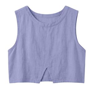 Débardeur tricoté à col rond pour femme, coupe classique, couleur unie, grande taille, sans manches, court, léger et respirant, idéal pour l'été - Product Image 5
