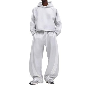 Unisex Oversized Hoodie <b>Tracksuit</b> Set Solid Color Loose Fit Full Length Sweatpants With Side Pockets Autumn Casual Wear - Product Image 2