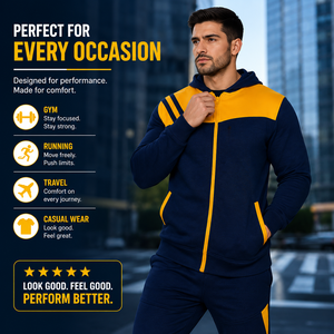 Adult Unisex Washed Hooded Casual Lightweight <b>Tracksuit</b> Blue Yellow Color Long Sleeve Slim Fit Fleece Sports Jogging Running - Product Image 2