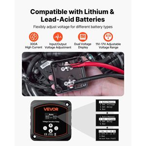 Kit Isolatore Batteria Doppia per Camper 12V 300 Amp, Relè Sensibile alla Tensione VSR Manuale/Automatico con Schermo LCD Smart Batt - Product Image 2