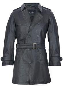 Manteau long en laine noire pour homme, en cuir véritable, à double boutonnage, avec ceinture, pour l'hiver, écologique, respirant, classique, élégant - Product Image 2