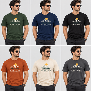 Camiseta de Hombre con Estampado de Montaña Explore More, Manga Corta, Cuello Redondo, Casual, Transpirable, Corte Regular, 100% Poliéster, Tejido Jersey en la Parte Delantera - Product Image 5