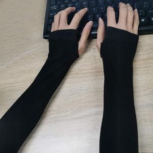 Manchettes rayées pour femmes, gants longs sans doigts en tricot sans couture, motif rayé noir et gris pour adultes - Product Image 4