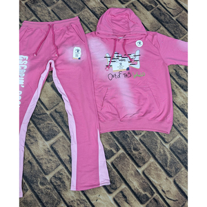 Custom Luxury Oversized Casual Women Sweatpants Hoodie <b>Set</b> Washed Straight Streetwear Tracksuits winter Solid 100% Cotton Crop - Product Image 1