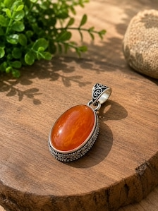 Colgante de Plata de Ley 925 Hecho a Mano con Cornalina Natural Bejail, Estilo Étnico, Piedra Naranja, Forma Ovalada, Venta al por Mayor - Product Image 3