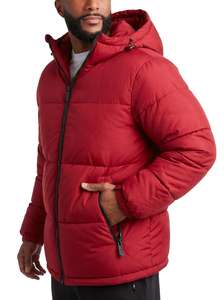 Veste d'hiver matelassée à capuche pour homme, couleur unie, épaisseur standard, polyester, imperméable, coupe-vent, col montant, fermeture éclair - Product Image 6
