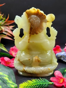 Statue de Ganesha en jade jaune poli sculpté, dieu éléphant, sculpture ronde, décoration d'intérieur, idole religieuse - Product Image 2
